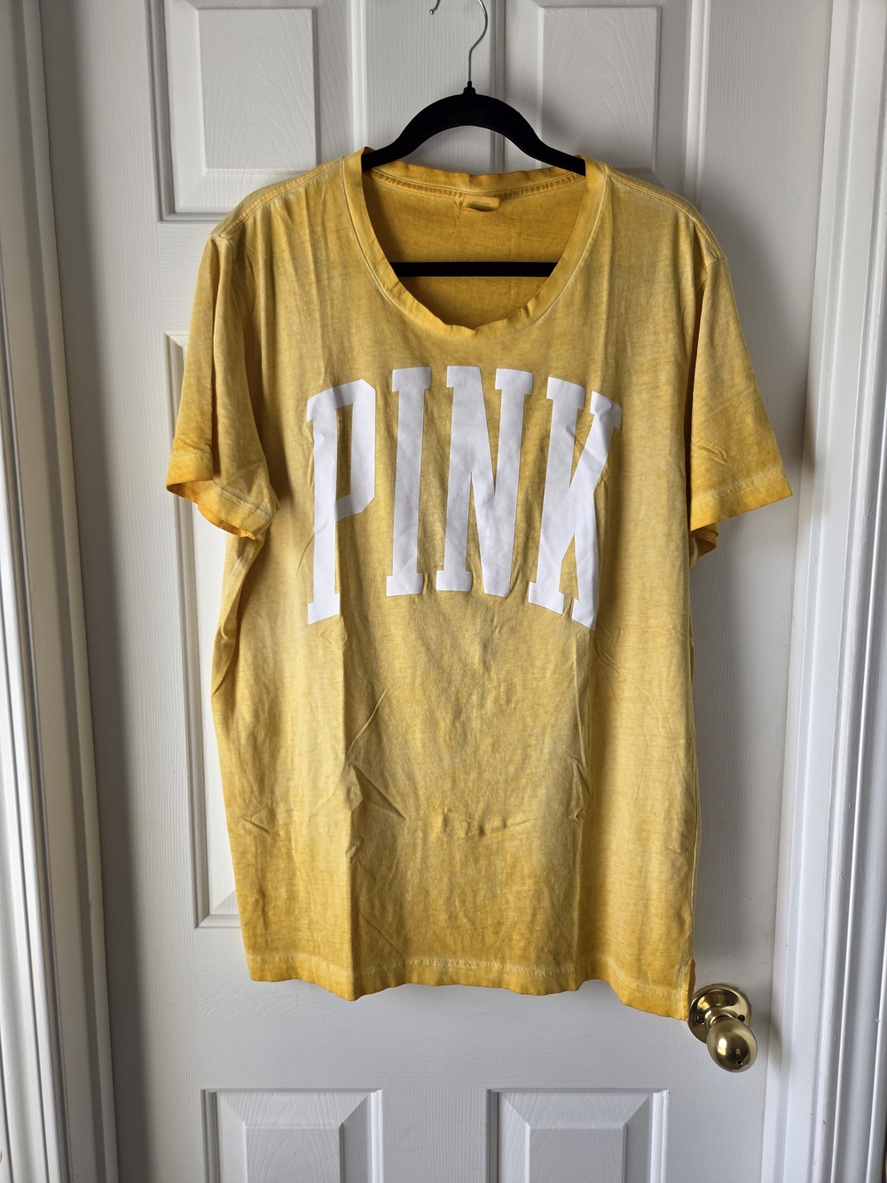 PINK Victoria's Secret Yellow Crewneck Logo Oversized Tee